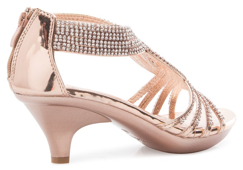 Olivia K Women's Open Toe Strappy Rhinestone Dress Sandal Low Heel Wedding Shoes - Image 3